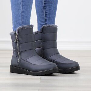 Rain Ankle Boots Weather Resistant Warm Synthetic Fluff Inside Grey